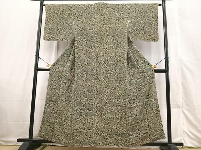 平和屋着物■上質な小紋 型染め 花青海波 正絹 逸品 BAAX3331yc