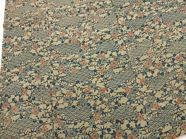平和屋着物■上質な小紋 型染め 花青海波 正絹 逸品 BAAX3331yc