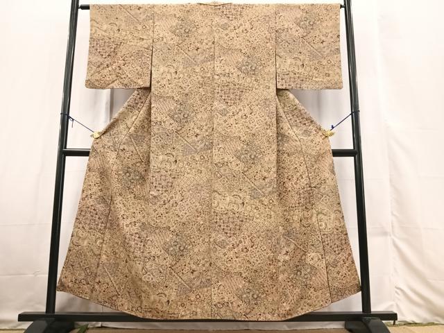 平和屋着物■上質な小紋 切嵌更紗花文 正絹 逸品 BAAX3332yc