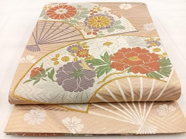 平和屋着物◎六通柄袋帯 唐織 扇面花文 金糸 正絹 逸品 BAAX3360yc