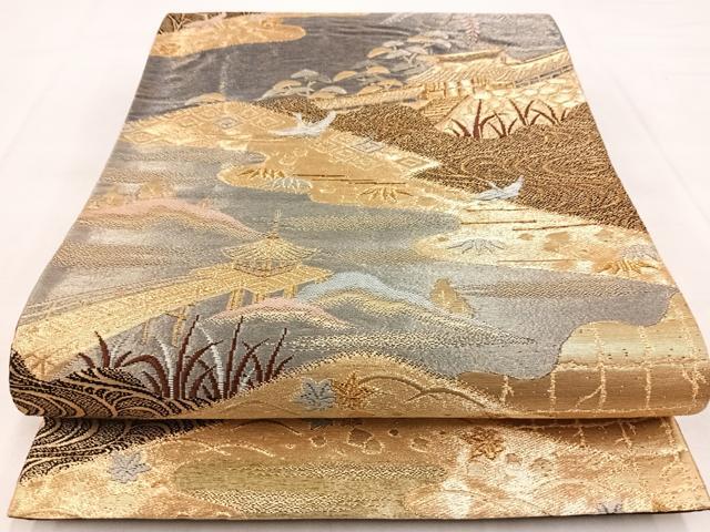 平和屋着物◎六通柄袋帯 唐織 紫峰水明 光悦の里 金糸 正絹 逸品 BAAX3361yc