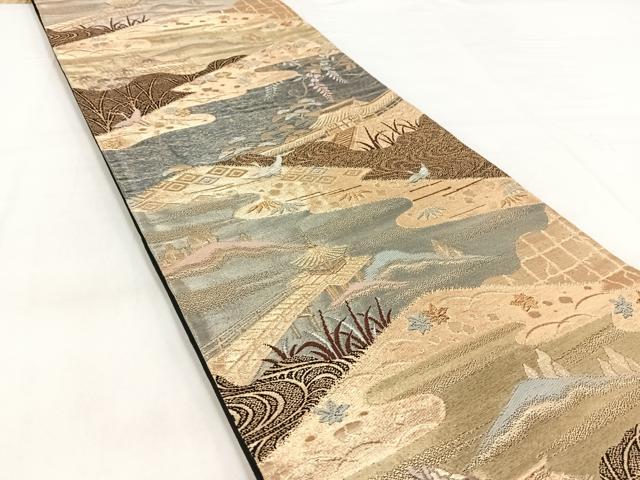 平和屋着物◎六通柄袋帯 唐織 紫峰水明 光悦の里 金糸 正絹 逸品 BAAX3361yc