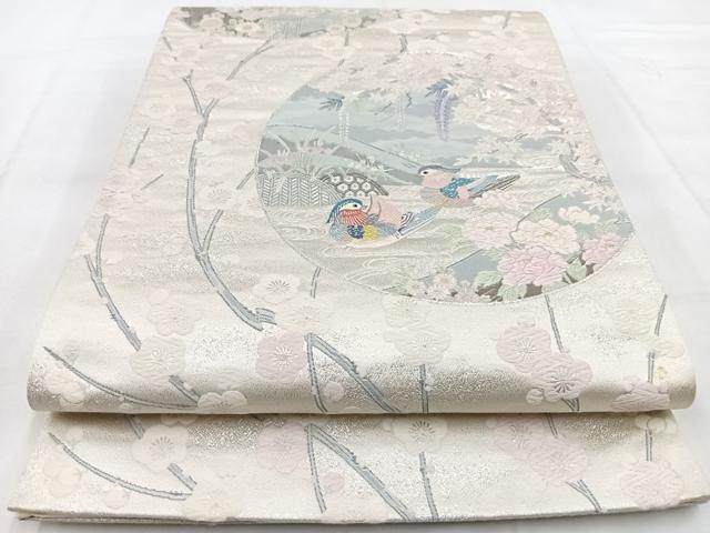 平和屋着物◎六通柄袋帯 唐織 瑞祥雅遊文 銀糸 正絹 逸品 BAAX3364yc