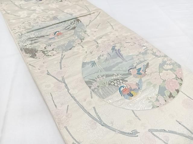 平和屋着物◎六通柄袋帯 唐織 瑞祥雅遊文 銀糸 正絹 逸品 BAAX3364yc