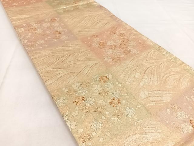 平和屋着物◎六通柄袋帯 市松取花文 金糸 正絹 逸品 BAAX3370yc