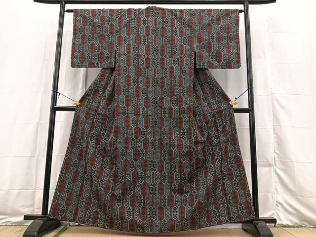 平和屋着物■上質な紬 幾何学花文 正絹 逸品 未使用 BAAX3458yc