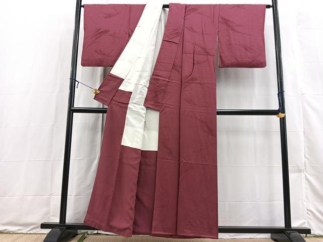 平和屋着物■上質な色無地 抽象地紋 中紅色 正絹 逸品 BAAX3498yc