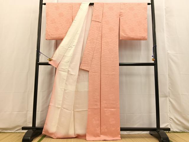 平和屋着物●上質な色無地 花尽くし地紋 甚三紅色 正絹 逸品 未使用 BAAX3503yc