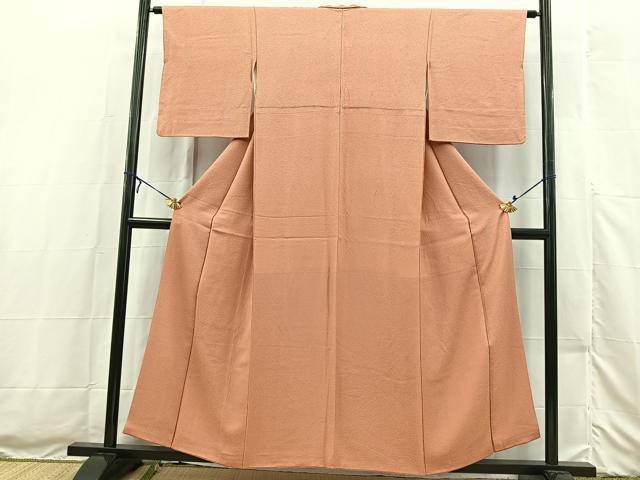 平和屋着物■上質な色無地 紋意匠 洗朱色 正絹 逸品 BAAX3507yc