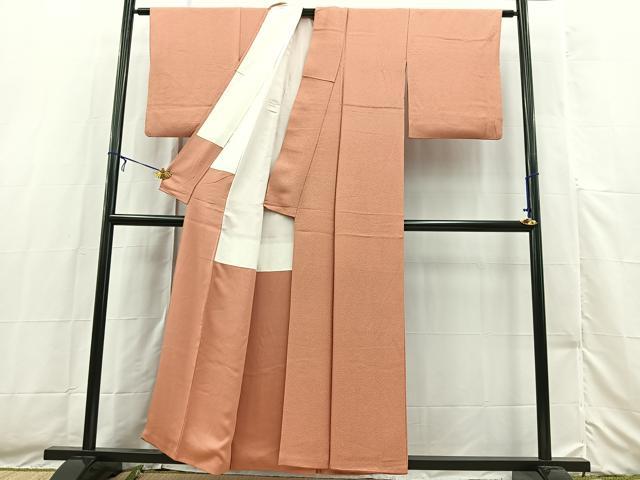 平和屋着物■上質な色無地 紋意匠 洗朱色 正絹 逸品 BAAX3507yc