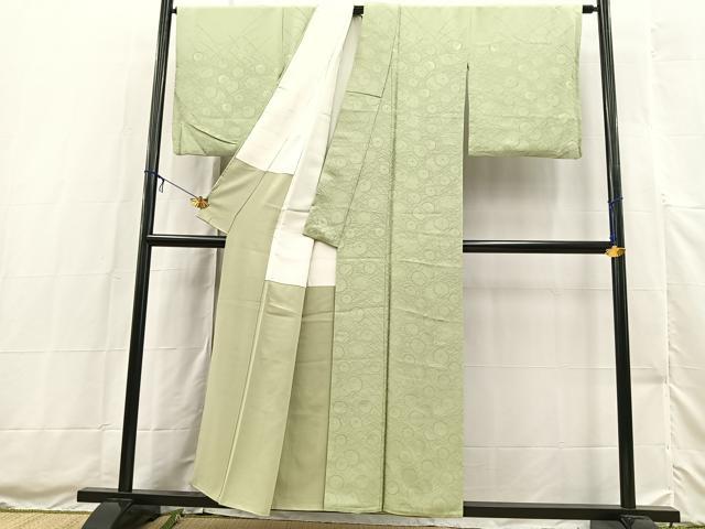 平和屋着物●皇室献上作家 北出与三郎 色無地 草花地紋 薄萌葱色 正絹 逸品 BAAX3510yc