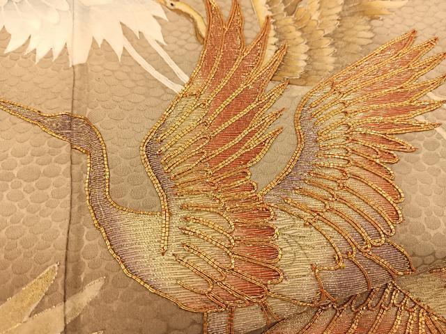 平和屋着物■色留訪問着 駒刺繍 飛鶴文 正絹 逸品 BAAX3526yc