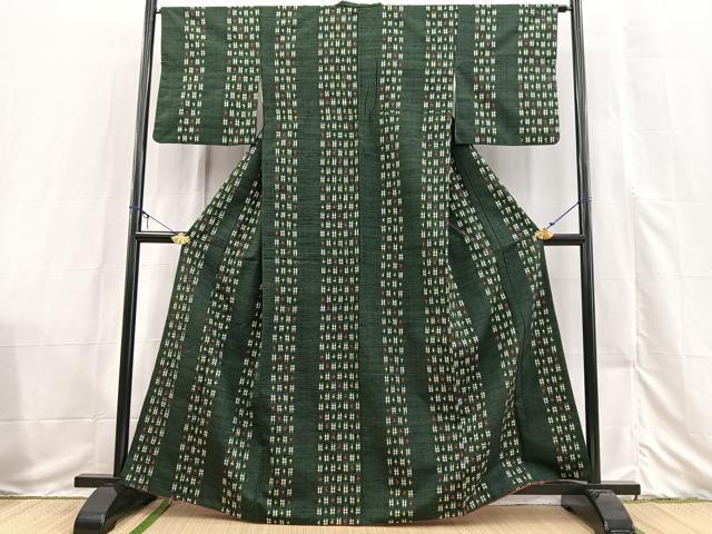 平和屋着物■上質な紬 井桁絣 正絹 逸品 BAAX3528yc