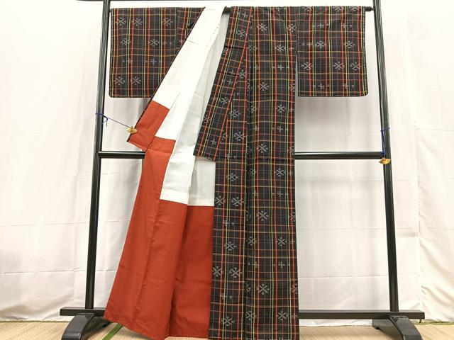 平和屋着物■上質な紬 幾何学文様 正絹 逸品 未使用 BAAX3563yc