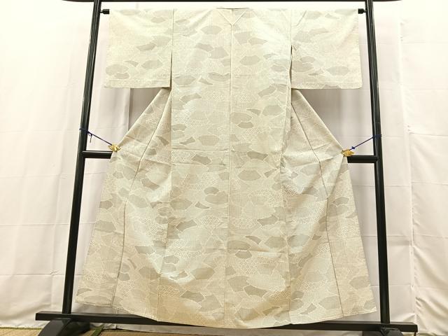 平和屋着物▽上質な紬 単衣 重ね地紙文 正絹 逸品 BAAX3577yc