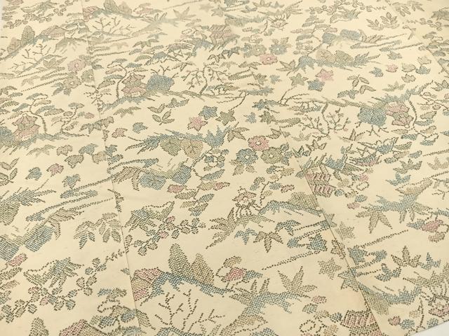 平和屋着物▽上質な紬 単衣 風景花文 正絹 逸品 BAAX3580yc