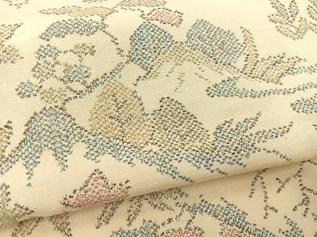 平和屋着物▽上質な紬 単衣 風景花文 正絹 逸品 BAAX3580yc