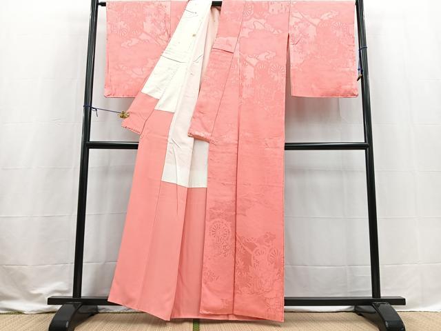 平和屋着物■上質な色無地 花車地紋 真朱色 正絹 逸品 BAAX3591yc