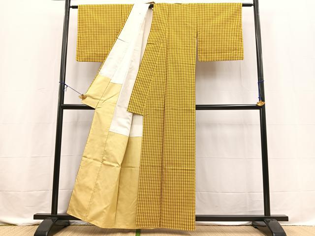 平和屋着物■上質な紬 格子柄 正絹 逸品 BAAX3596yc