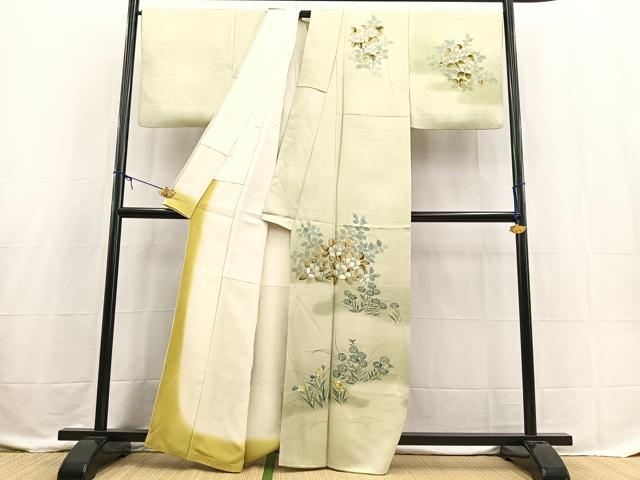 平和屋着物■訪問着 手描き 草花文 暈し染め 正絹 逸品 BAAX3599yc