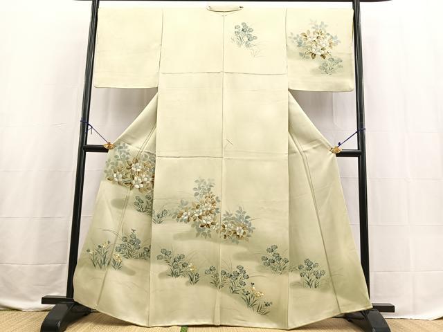 平和屋着物■訪問着 手描き 草花文 暈し染め 正絹 逸品 BAAX3599yc