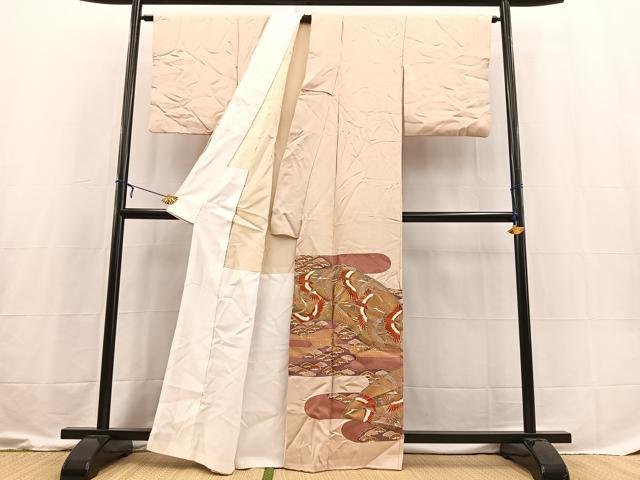 平和屋着物■豪華色留袖 駒刺繍 飛鶴地紙松文 金彩 正絹 逸品 BAAX3615yc