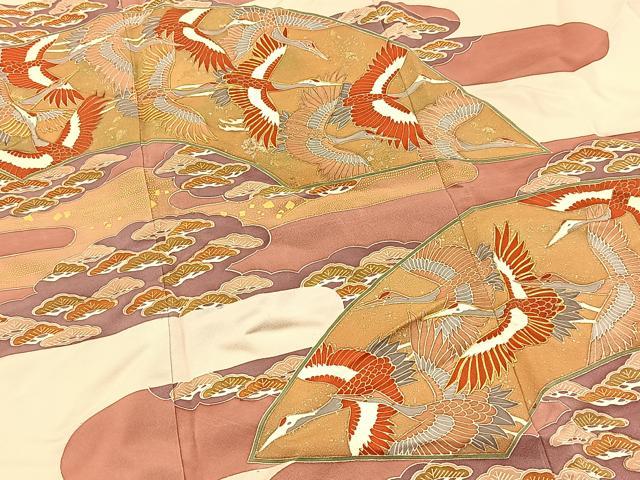 平和屋着物■豪華色留袖 駒刺繍 飛鶴地紙松文 金彩 正絹 逸品 BAAX3615yc