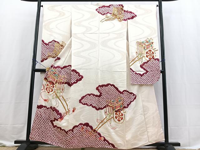 平和屋着物■豪華振袖 絞り 駒刺繍 雲重ね御所車文 正絹 逸品 BAAX3618yc