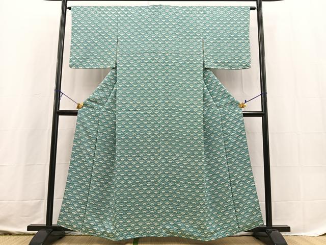 平和屋着物■上質な小紋 型染め 花青海波文 正絹 逸品 BAAX3624yc