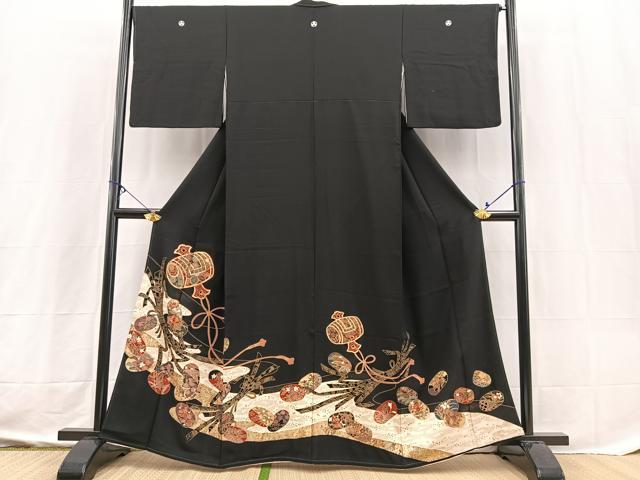 平和屋着物■豪華黒留袖 駒刺繍 小槌束ね熨斗花文 金彩 正絹 逸品 BAAX3626yc