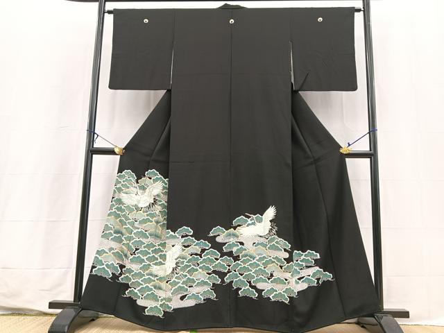 平和屋着物■豪華黒留袖 銀駒刺繍 飛鶴松文 金銀彩 正絹 逸品 BAAX3628yc