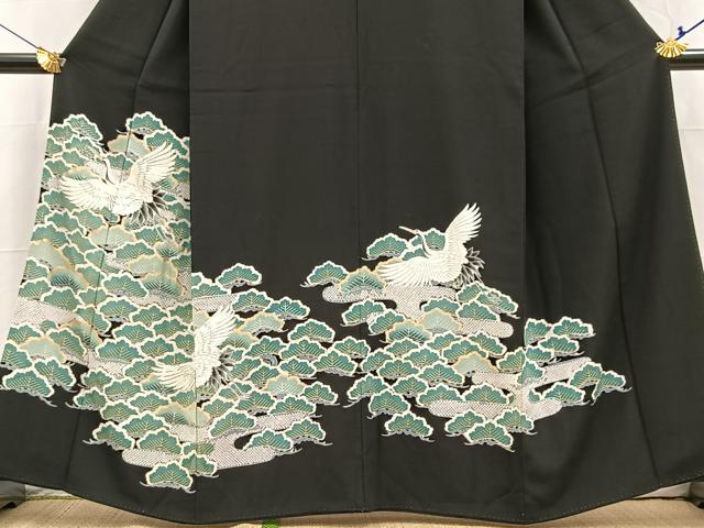 平和屋着物■豪華黒留袖 銀駒刺繍 飛鶴松文 金銀彩 正絹 逸品 BAAX3628yc