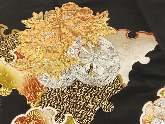 平和屋着物■豪華黒留袖 駒刺繍 雪輪花車文 金彩 松坂屋扱い 正絹 逸品 BAAX3636yc