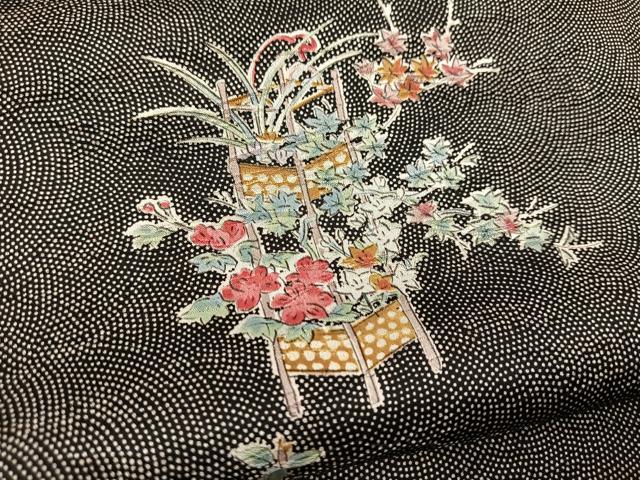 平和屋着物■上質な小紋 飾花文 黒地 正絹 逸品 未使用 BAAX3640yc