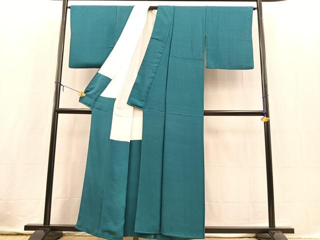 平和屋着物■上質な色無地 石畳地紋 納戸色 正絹 逸品 BAAX3652yc