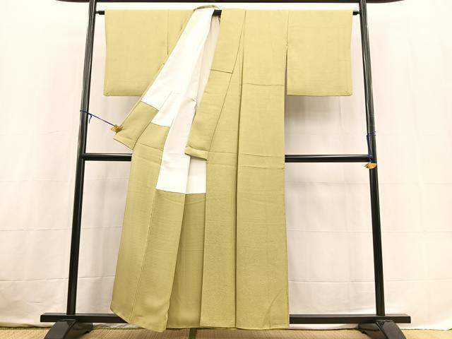 平和屋着物■上質な色無地 草花地紋 柳茶色 正絹 逸品 BAAX3657yc