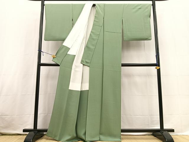 平和屋着物●上質な色無地 青白橡色 正絹 逸品 BAAX3658yc