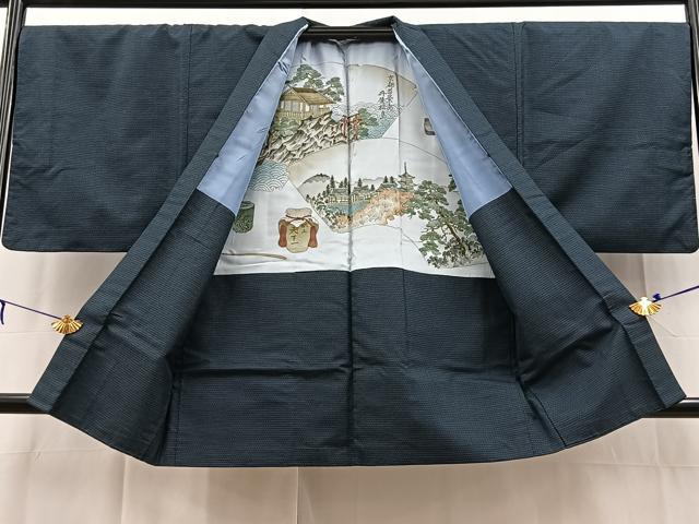 平和屋着物●男性 紬 アンサンブル 長羽織 80亀甲 総詰め 正絹 逸品 BAAX3672yc