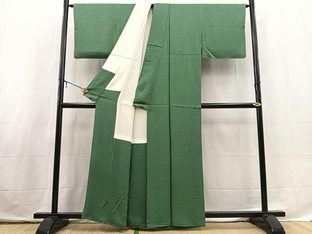 平和屋着物■上質な色無地 草花地紋 緑青色 正絹 逸品 未使用 BAAX3680yc