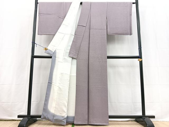 平和屋着物●上質な色無地 草葉地紋 葡萄鼠色 正絹 逸品 BAAX3683yc