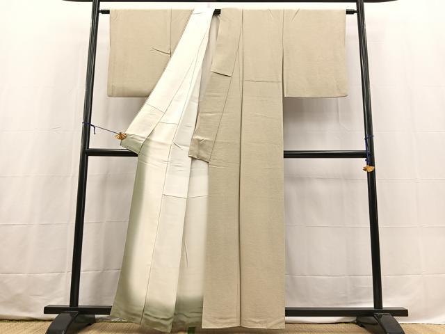 平和屋着物●京加賀友禅 百貫達雄監修 色無地 ワンポイント 白橡色 正絹 逸品 BAAX3690yc