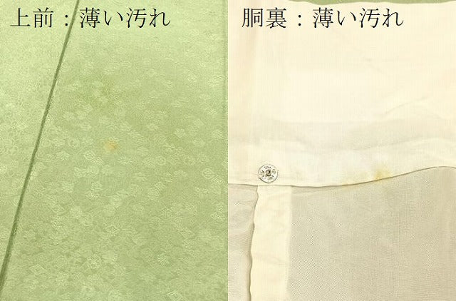 平和屋着物■上質な色無地 宝尽くし地紋 山葵色 正絹 逸品 BAAX3692yc