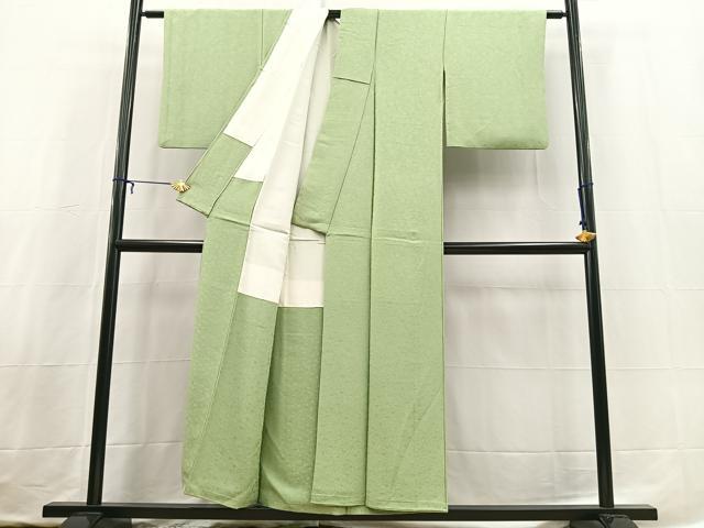 平和屋着物■上質な色無地 宝尽くし地紋 山葵色 正絹 逸品 BAAX3692yc