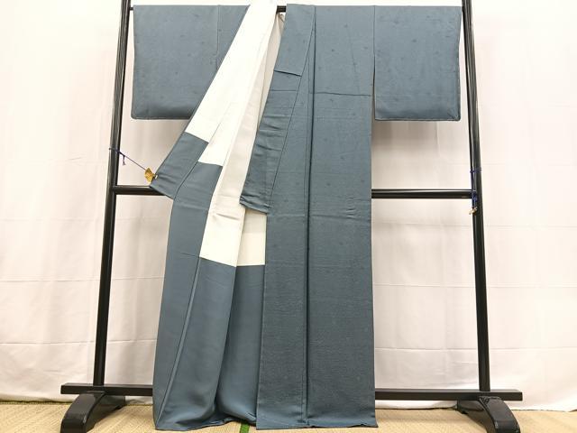 平和屋着物●上質な色無地 草花地紋 御召御納戸色 正絹 逸品 未使用 BAAX3695yc