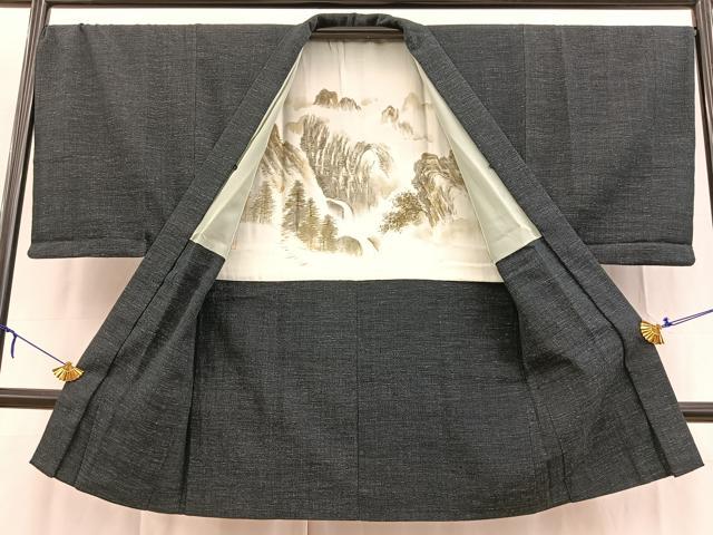 平和屋着物■男性 紬 アンサンブル 長羽織 霞文 正絹 逸品 BAAX3701yc