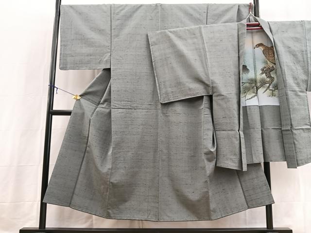 平和屋着物○男性 紬 アンサンブル 錫色 正絹 逸品 BAAX3710yc
