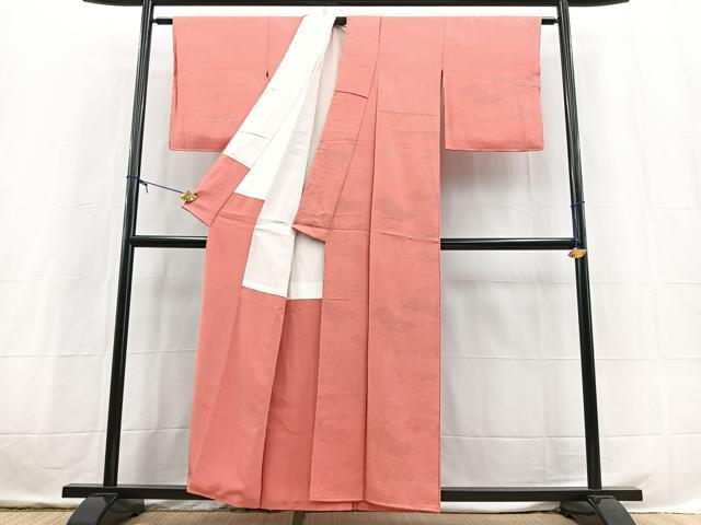 平和屋着物■上質な色無地 雲取り地紋 真朱色 正絹 逸品 未使用 BAAX3717yc