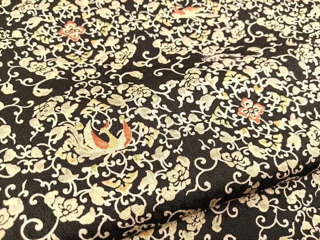 平和屋着物■上質な小紋 花鳥丸文 黒地 正絹 逸品 BAAX3729yc