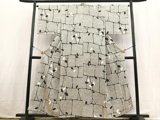 平和屋着物■上質な小紋 石垣草木文 たたき染め 正絹 逸品 BAAX3763yc