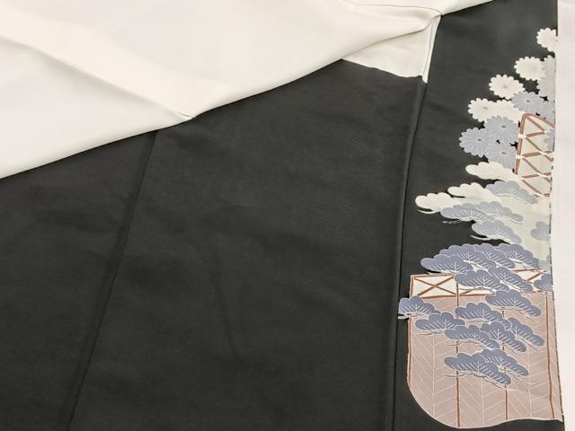 平和屋着物■豪華黒留袖 駒刺繍 飛鶴草花文 正絹 逸品 BAAX3771yc